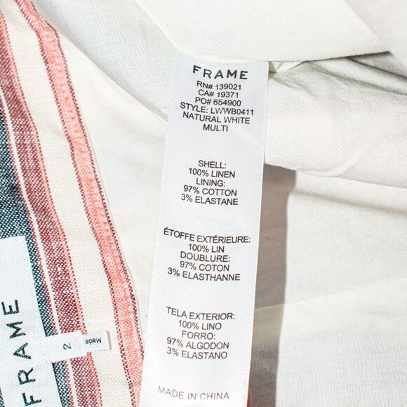 FRAME High Waist Linen Shorts Natural White Multi Stripe Size 2 - Picture 6 of 10
